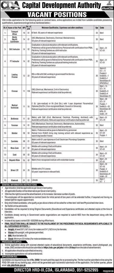 CDA Jobs Online Apply Procedure and Physical Test Standards 2026